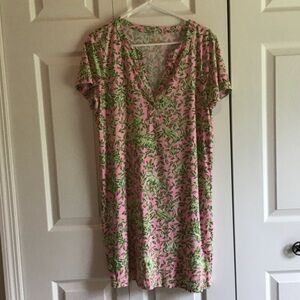 Lilly Pulitzer Pink Dress with Green Leaf Print